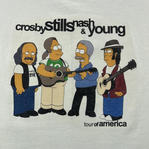 Vintage Crosby Stills Nash Young Shirt Men Medium Simpsons Tour of America 2002 - Picture 2 of 11